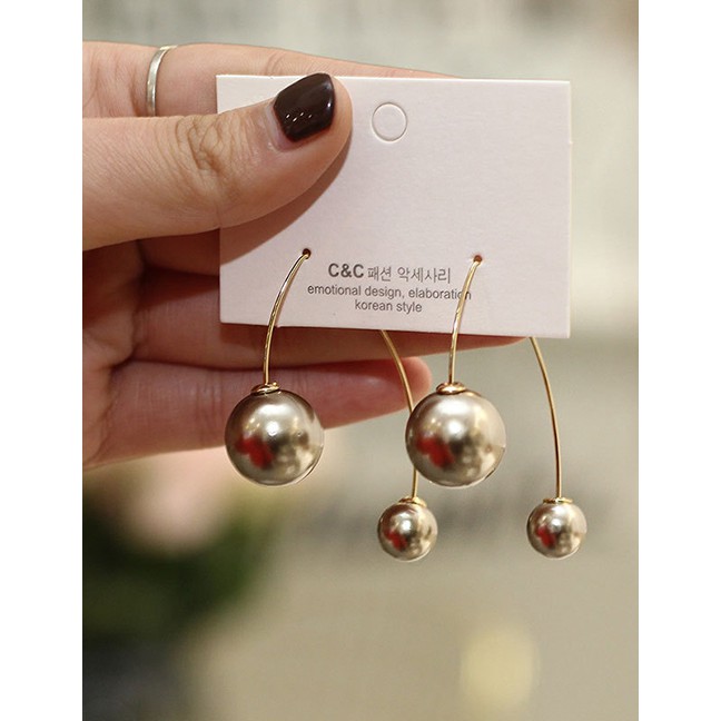 LRC Anting Tusuk Fashion Red Pearl Geometric Earrings D73413