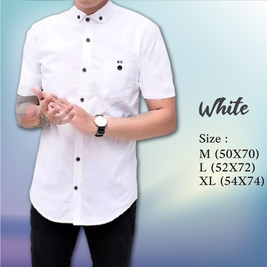 TERBARU Kemeja pria lengan pendek white putih kasual polos baju kameja kemeja pria slimfit formal ke