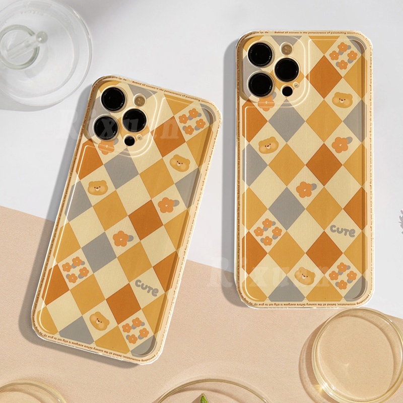 INS Simple Casing VIVO Y21T Y21 Y15S Y21 Y33S VIVO Y12S Y20 Y20i Y20S VIVO Y11 Y12 Y15 Y17 Y91 Y93 Y95 Y91C Y1S S1 Y19 Y30i Y50 Y85 V9 Y66 Y67 V5 Cute Geometric Rhombus Grid Hipster Soft Silicone Phone Case R&amp;J