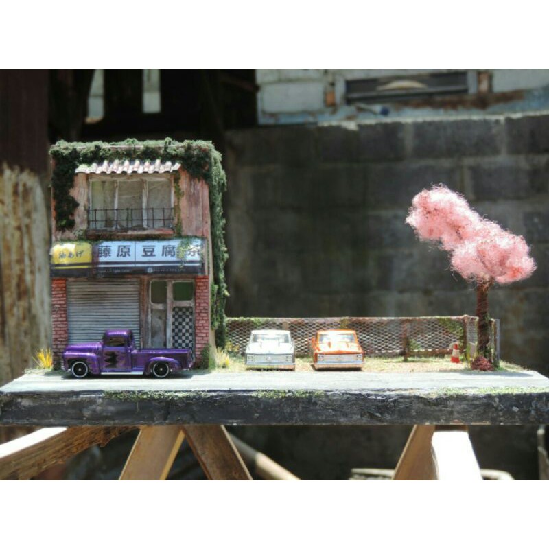 Diorama Diecast Hotwheels Fujiwara Tofu Shop Initial D Skala 64