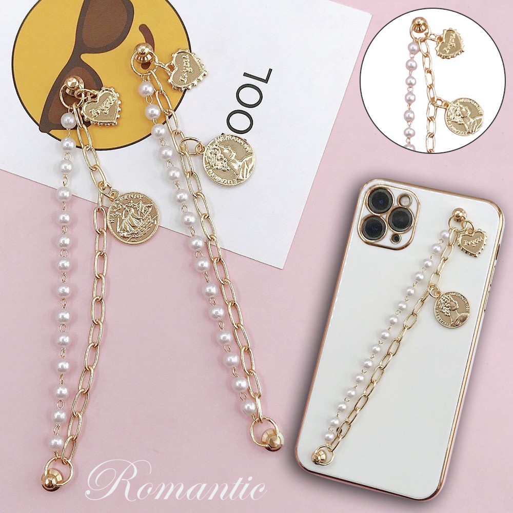 【COD Tangding】DIY Diamond-encrusted Pearl Phone Case Straps Lucency Butterfly Handmade Hanging Chain Without Phone