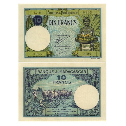 Uang Kuno 10 Francs Madagaskar Tahun 1937 Repro