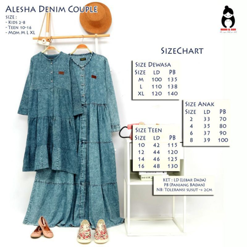 alesha denim/gamis ibu/gamis denim/gamis jeans