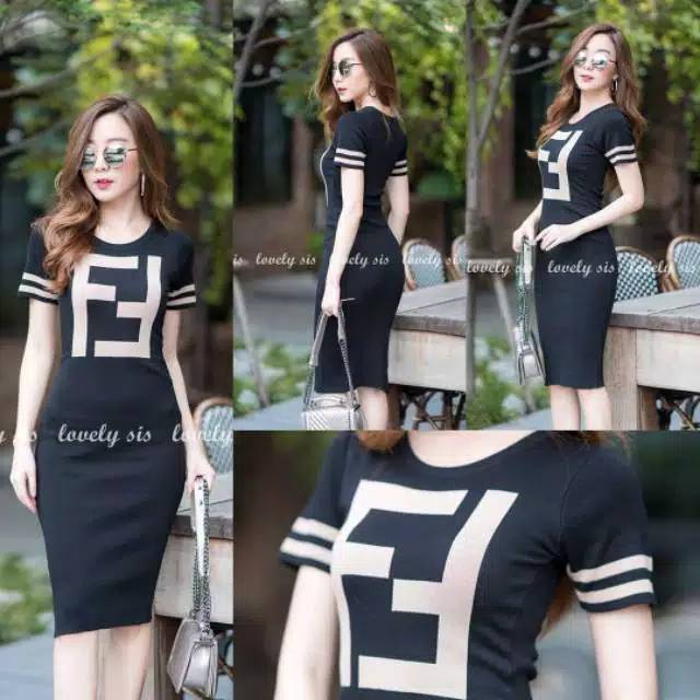 DRESS FENDI/FF KW DRESS WANITA KEKINIAN BHN BABYTERY FIT L