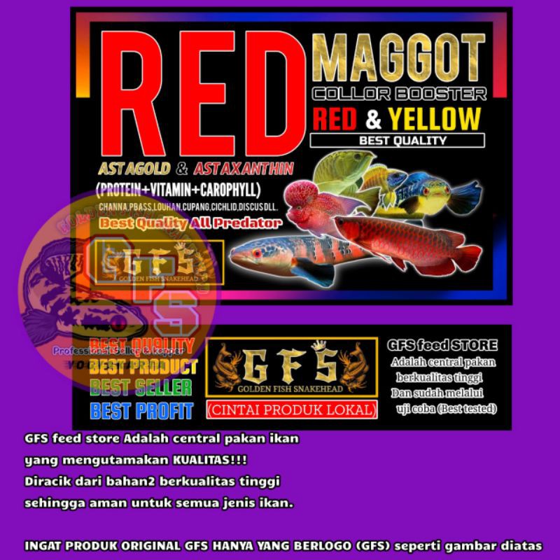 Pakan ikan GFS feed store RED MAGGOT Maggot red&amp;yellow booster