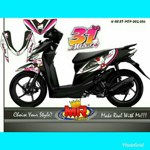 Decal Premium Honda Beat Pop hello kitty hitam putih Stiker Sticker semi full 02 spec A