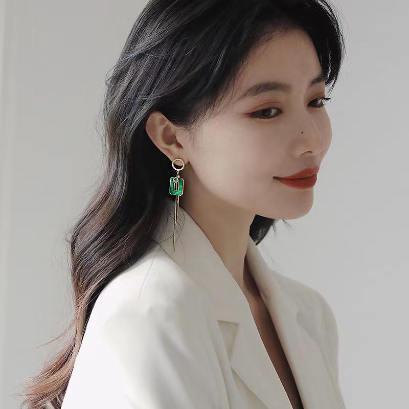 Anting Rumbai Panjang Asimetris Bahan 925 Silver Needle Untuk Wanita