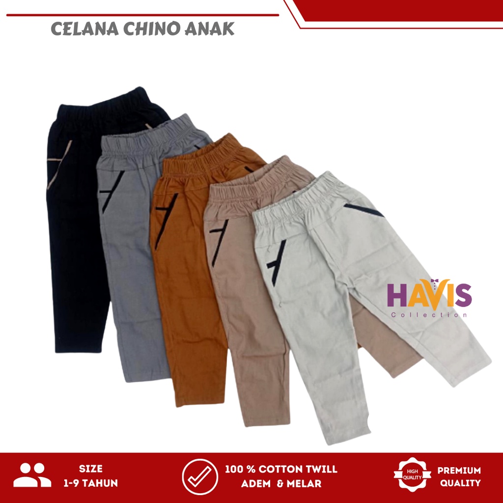 Celana Anak Chino Panjang Melar Twill Stretch Usia 1-9 Tahun Havis