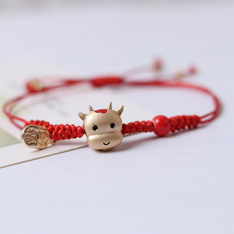 Year of the Ox Cute Cow Handmade Rope Ceramic Braided Bracelet