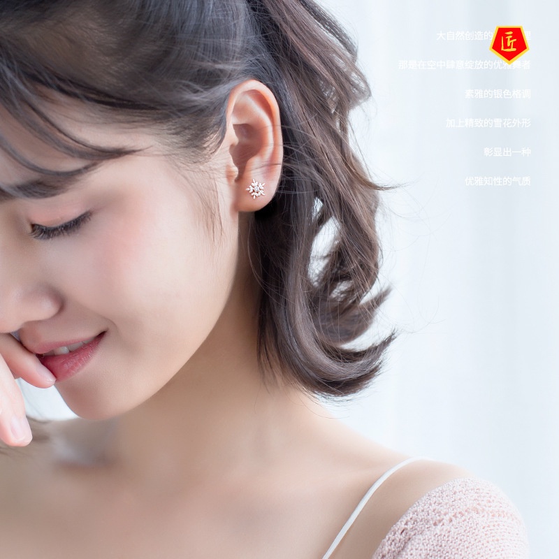 [Ready Stock]S925 Silver Snowflake Ear Studs Fashion Diamond Flower Necklace