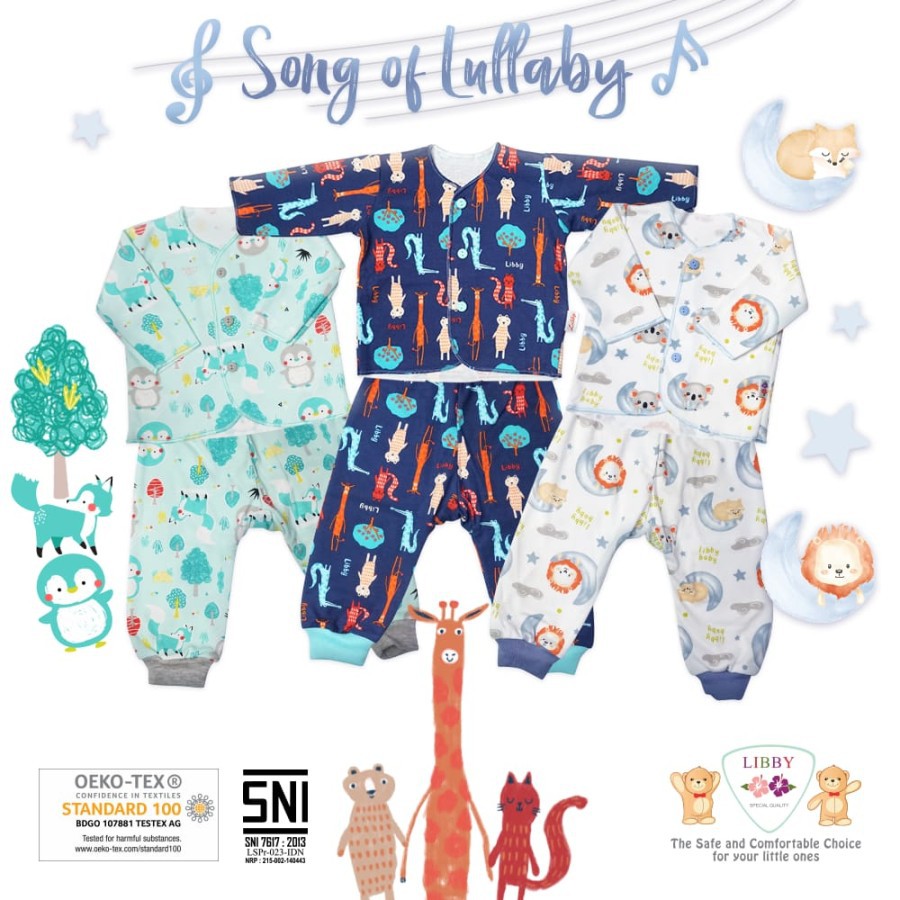 Libby  Setelan Baju Panjang dan Celana Panjang Motif Bayi Newborn 0-3m