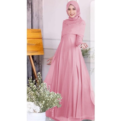 MAXY ATHALLA MUTIARA, MOSCREPE TILE, GAMIS HIJAB MUSLIM, MAXY DRESS