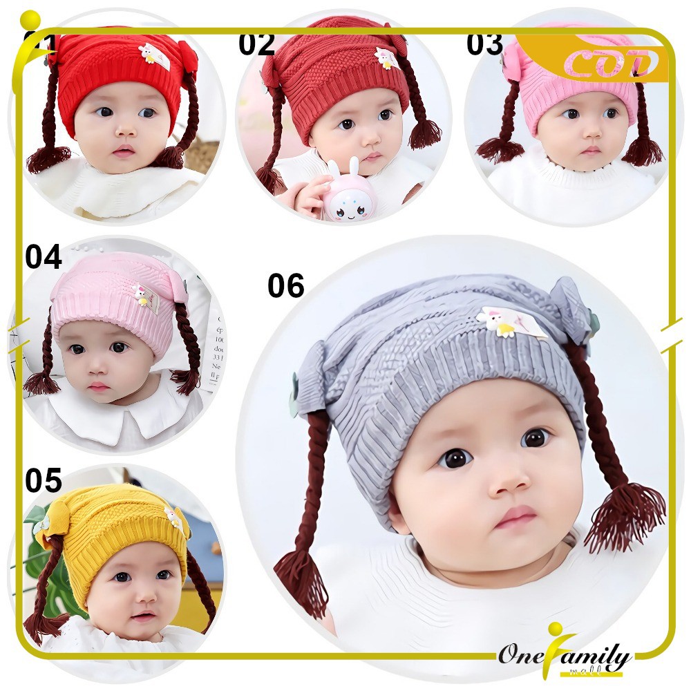 ONE-P19-21 Topi Anak Perempuan Rambut Kepang / Topi Bayi Kupluk Rajut Imut Lucu / Baby Hat Wig Impor-PART 01