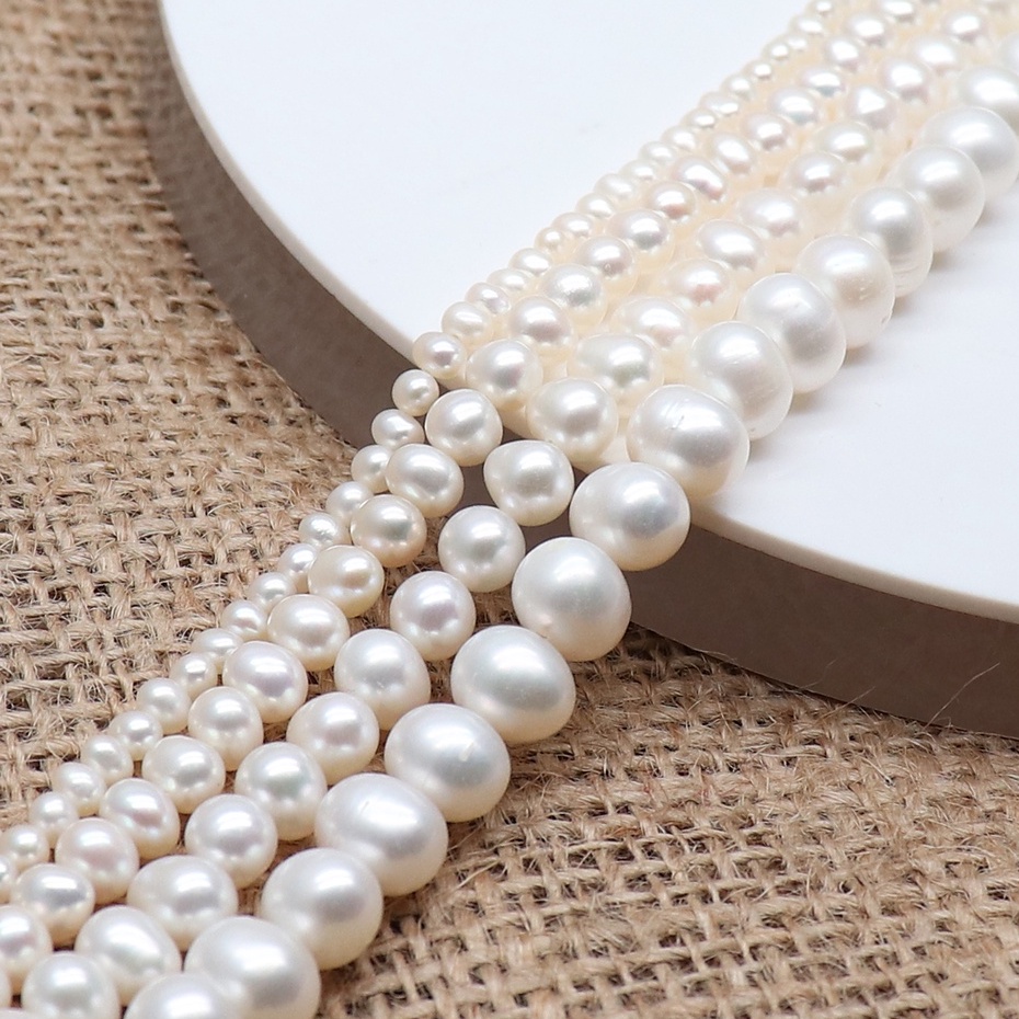 GRADE AAA MUTIARA AIR TAWAR PUTIH UNTAI ASLI UKURAN 3 - 8 mm POTATO SHAPE | MANIK MUTIARA AIR TAWAR 