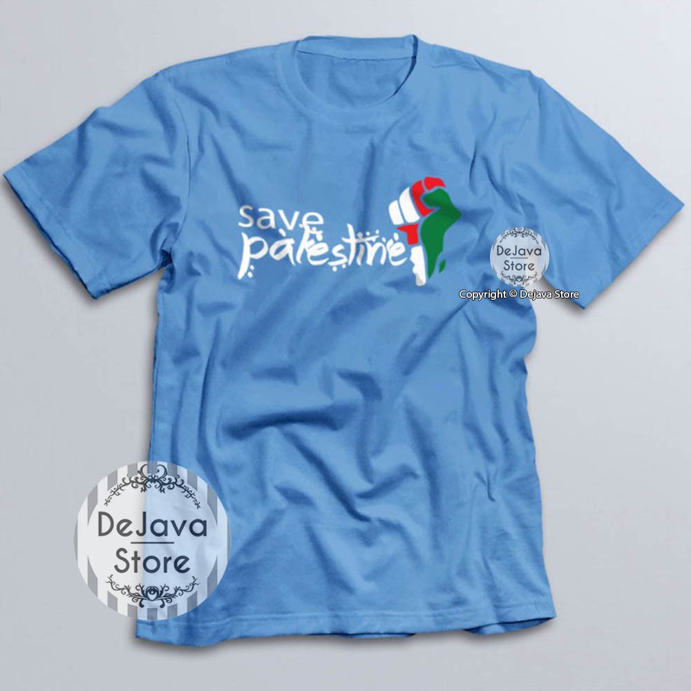 Kaos Dakwah Islami Save Palestine Baju Distro Santri Muslim Tshirt Atasan Murah Populer | 072-BIRU MUDA