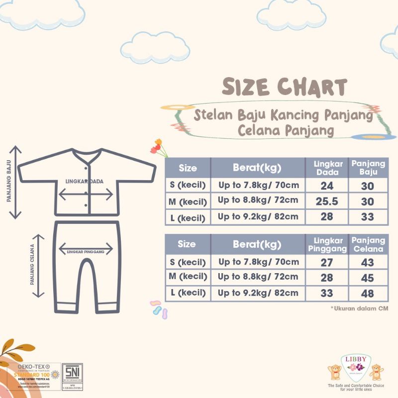 LIBBY - SETELAN BAJU PANJANG KANCING DEPAN LIBBY - SET BAJU ANAK LIBBY - PIYAMA ANAK