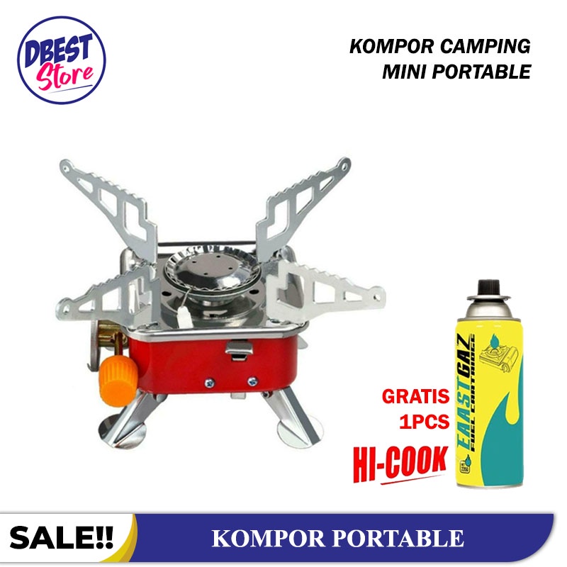 DBEST - Kompor Camping Gas Kotak Mini Portabel Stove Mini Alat Masak Gunung Free 1Tabung Gas Hi Cook + Tas