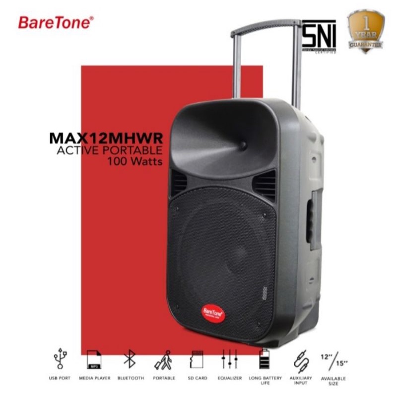 SPEAKER PORTABLE AKTIF WIRELESS MEETING BARETONE 12 INCH MAX 12 MHWR BLUETOOTH ORIGINAL
