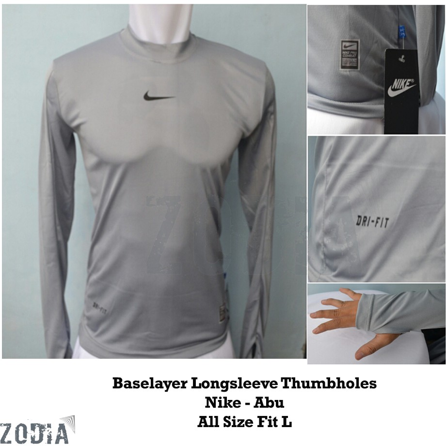 Baselayer Longsleeve Thumbholes Nike - Abu  - Baju Olahraga - Baju Lari  - Baju Sepeda