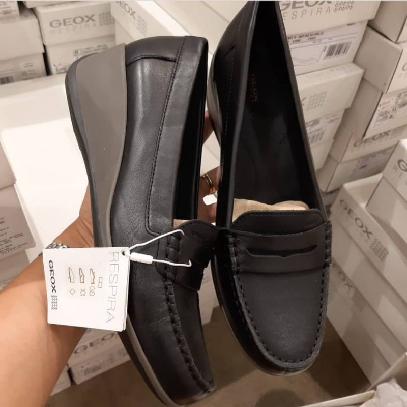 geox respira wedges leather black original branded sepatu wanita
