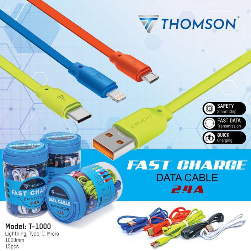 Kabel Data THOMSON T-1000 2.4A Micro / Type C / Iphone Fast Charging