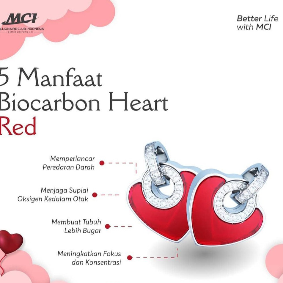 Promo Paket Kalung MCI Asli Biocarbon Heart RED Kalung Kesehatan Original Kalung Kesehatan Pendant K
