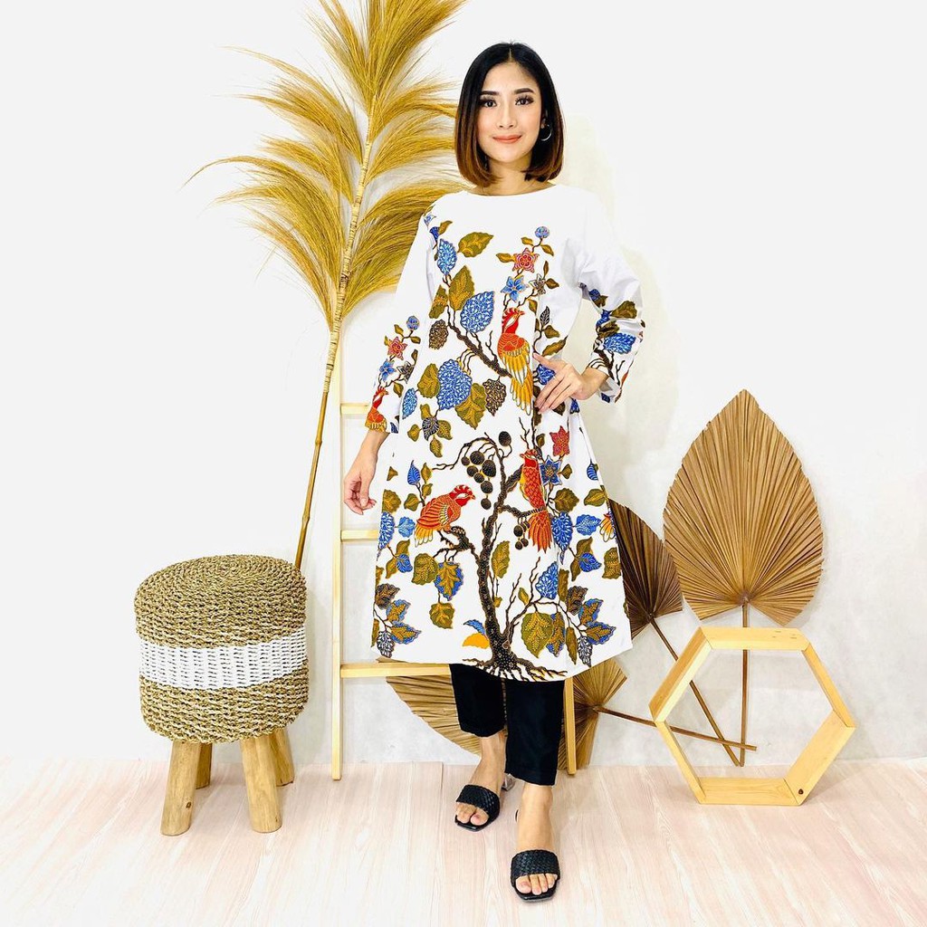 Benang Raja Tunik Batik Wanita Lengan Panjang Ukuran M L XL 2XL