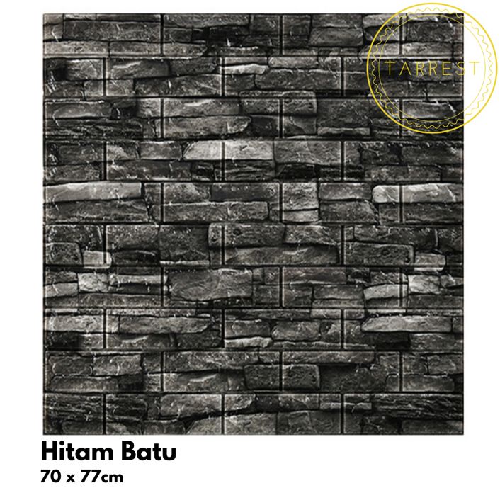 Wallpaper Dinding Foam 3D Motif Batu Marmer Kotak Putih 70 X 77CM 3mm-Hitam batu