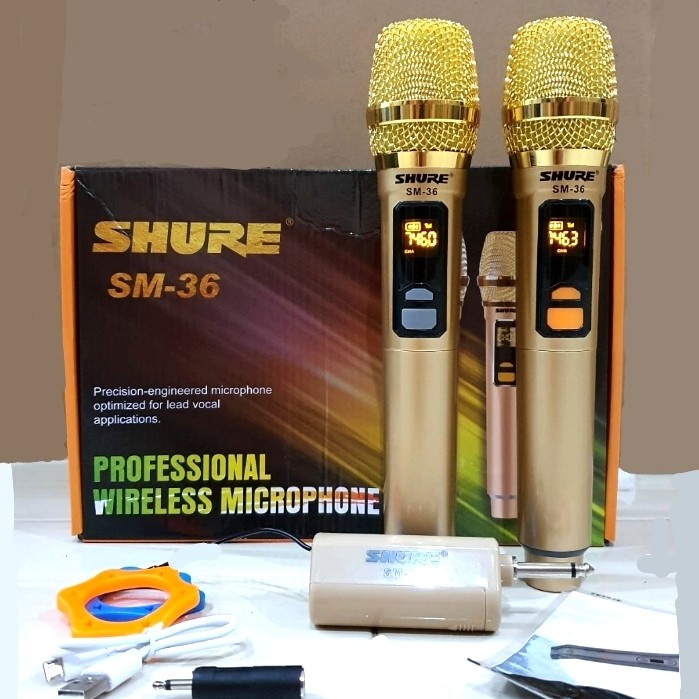 MIC TANPA KABEL Mic Wireless SHURE SM36 / SM 36 GOLD EDITION NEW TYPE KUALITAS MANTAP