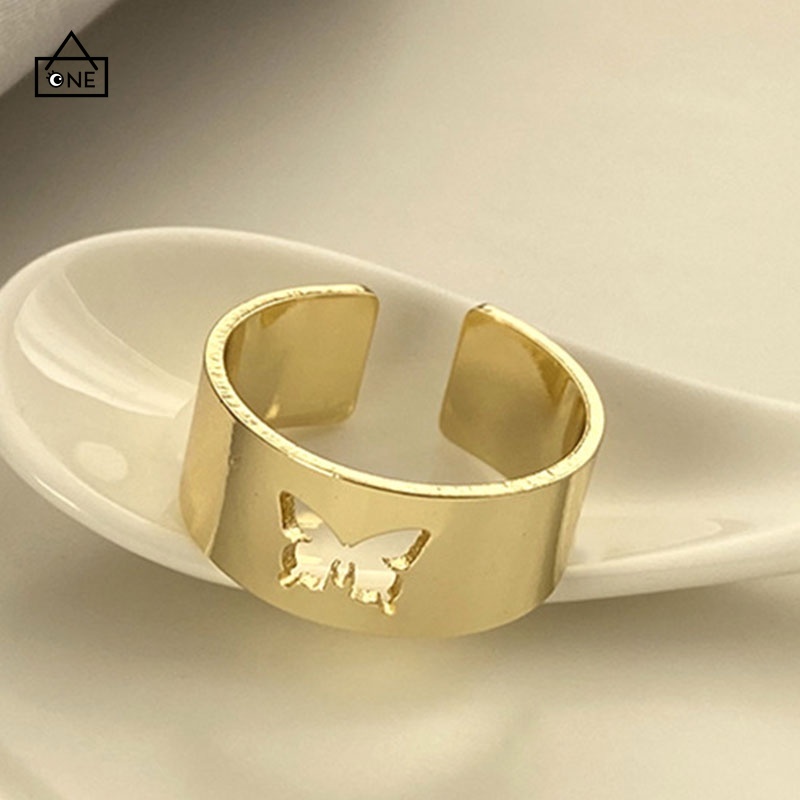 COD❤【stock】 2pcs cincin korea cincin couple emas murah cincin kupu Kupu hollow retro cincin aksesoris