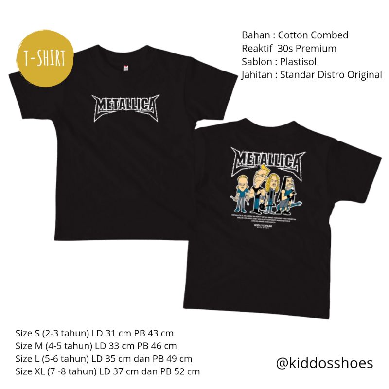 KAOS ANAK BAND | KAOS BAND ANAK METALICA | COTTON COMBED 30S PREMIUM