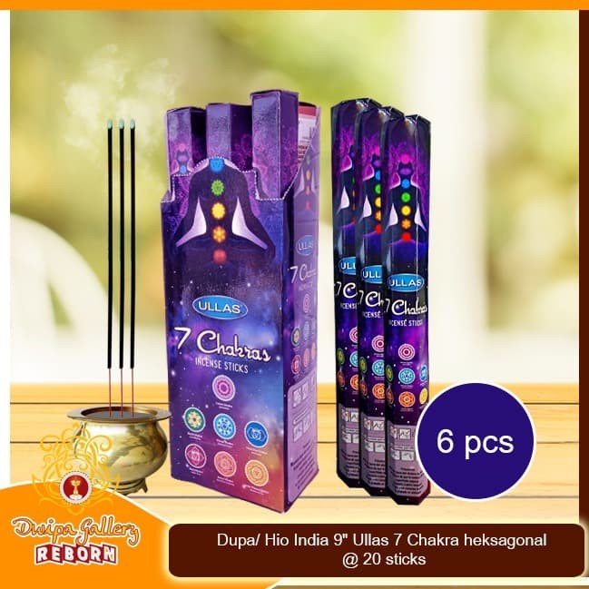 Dupa/ Hio India 9&quot; Ullas 7 Chakra heksagonal @ 20 sticks (6pcs/box)