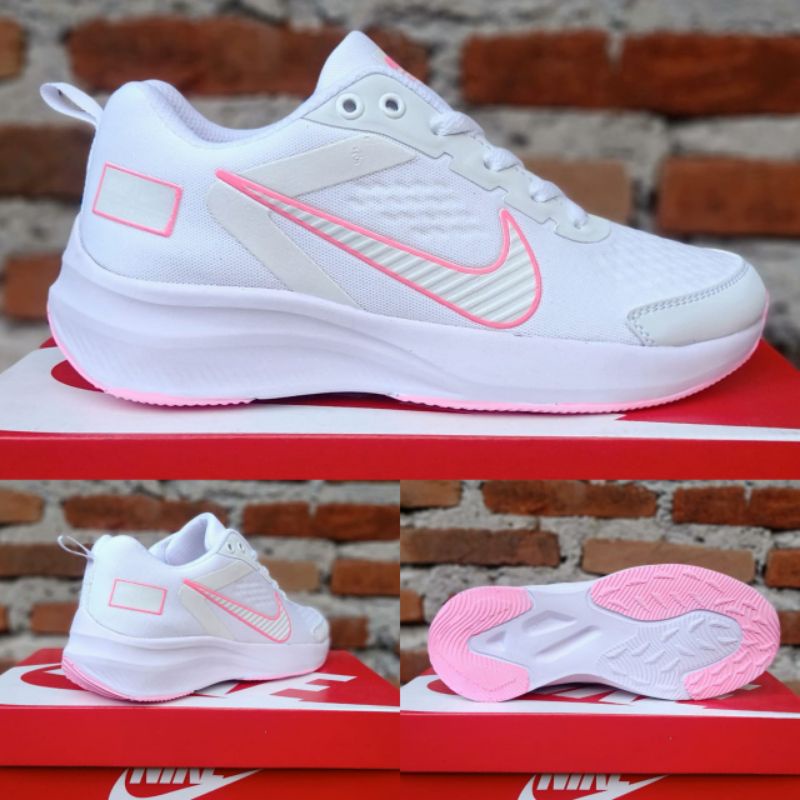 Sepatu Nike trener tech wanita untuk senam zumba aerobik Joging fitness - Neo tosca Putih-Putih pink