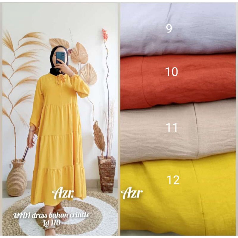 Middi Dress Gamis Wanita Bahan Syakila Crinkle Nyaman Adem Dipakai