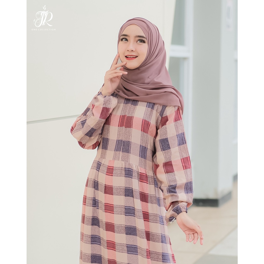 Gamis rayon ORI JR1 noni dress square kotak homey dress daster muslim syari ADEM BUSUI SIMPLE WARDAH BIRU