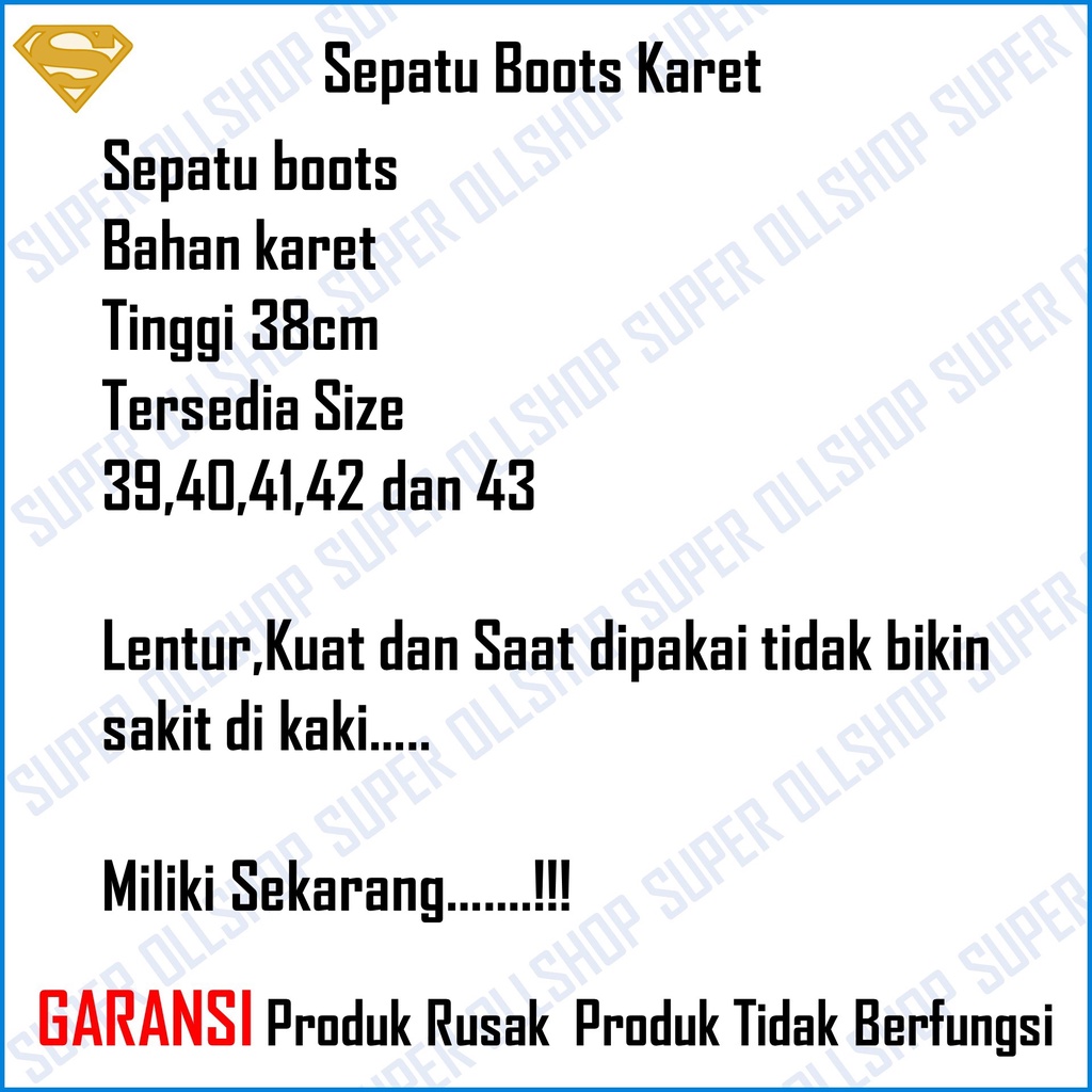 Sepatu Pria Safety Boot Bot But Boots Proyek Sawah Karet Hitam Tinggi Murah Lentur