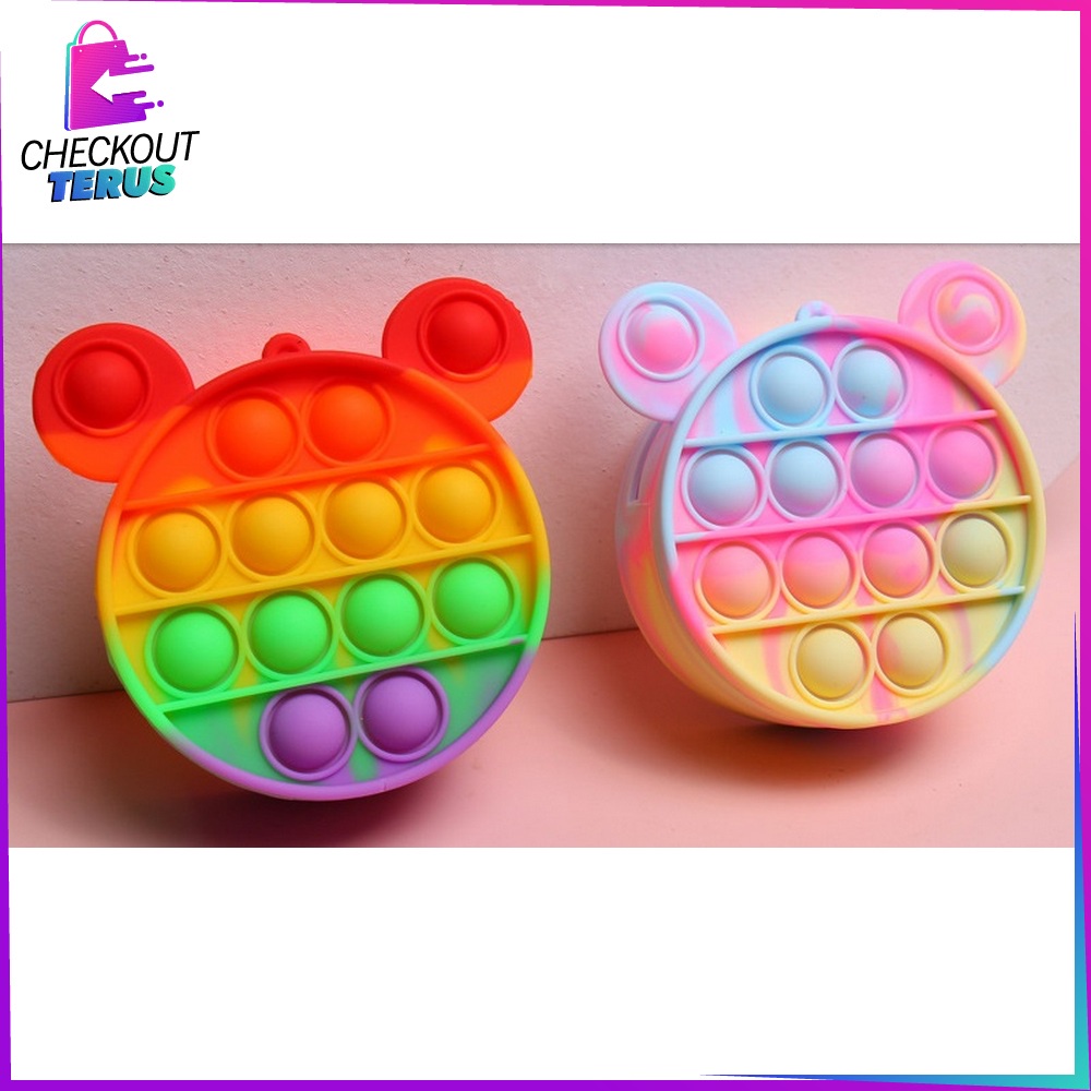 CT A17 Tempat Pensil Pop It 2IN1 Pelangi Kotak Pensil Pena Alat Tulis Sekolah dengan Mainan Pop It Rainbow Fidget Toys Push Pop It Rainbow Pencil Case