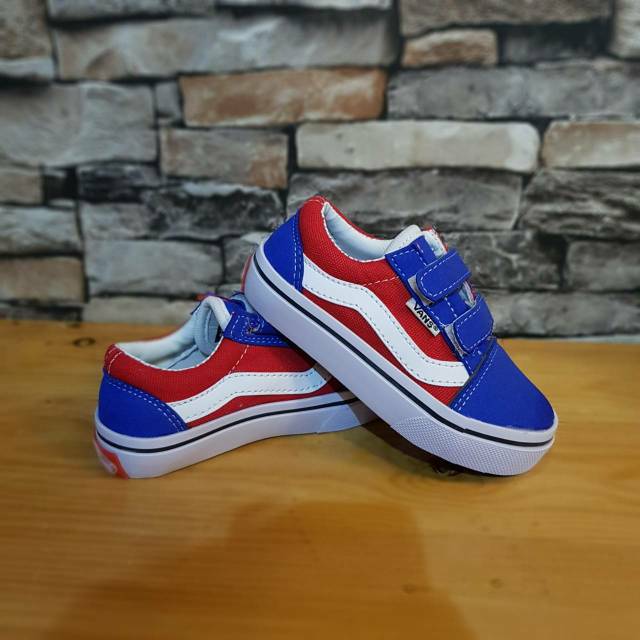 SEPATU VANS ANAK SLIP ON VELCRO LAKI LAKI BLUE RED PEREMPUAN CATUR