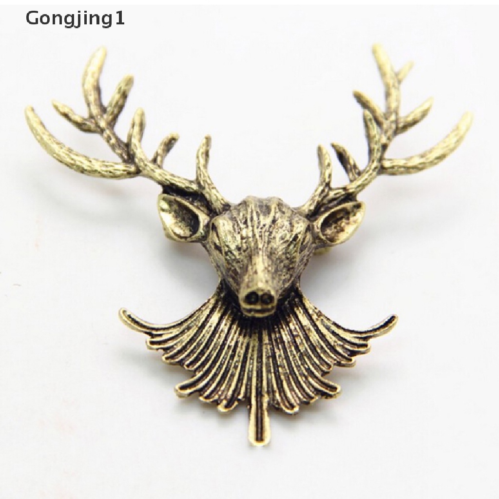 Gongjing1 1PC Bros Pin Klip Kerah Unisex Dewasa Desain Kepala Rusa Lucu