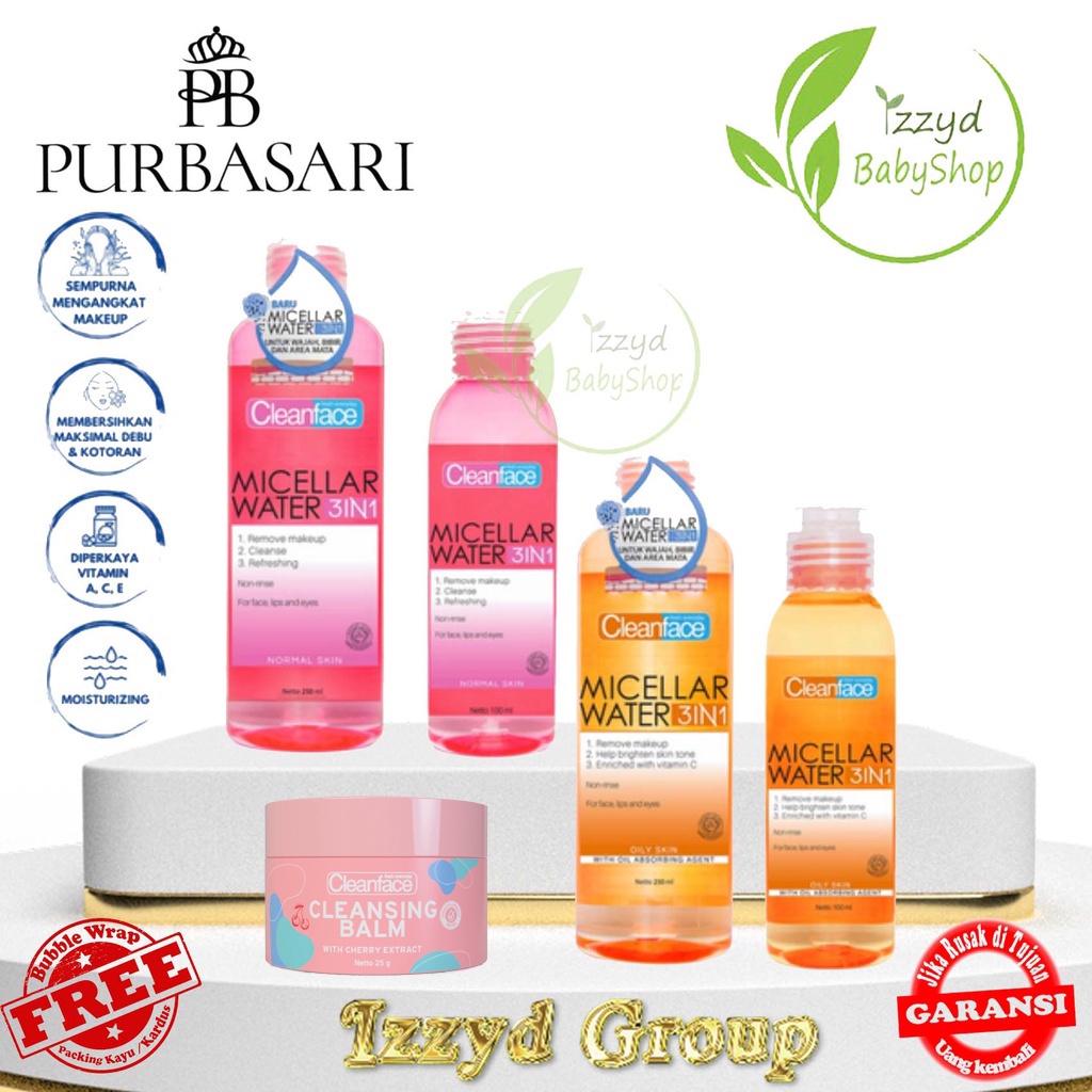 ❣️Izzyd❣️Purbasari Clean face cleansing balm atau serum atau toner Micellar Water 3in1 For Oily Skin Dan Normal Skin 100ml|250ml