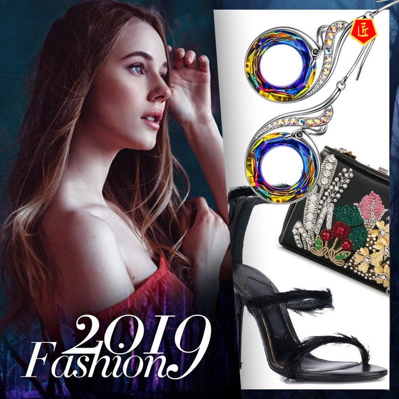 [Ready Stock]Colorful Crystal Phoenix Earrings Creative Personality