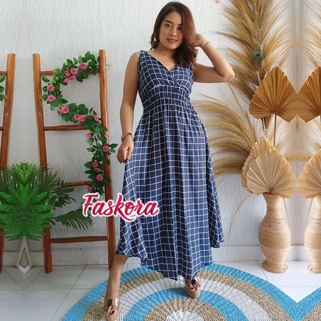 Dress Wanita Casual Dress Jumbo Kotak / Dress Jumbo Wanita Terbaru / Casual Dress Wanita Jumbo