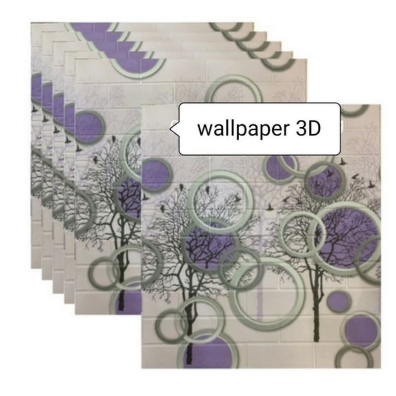 wallpaper sticker foam premium 3D permukaan timbul motif pohon circle ungu