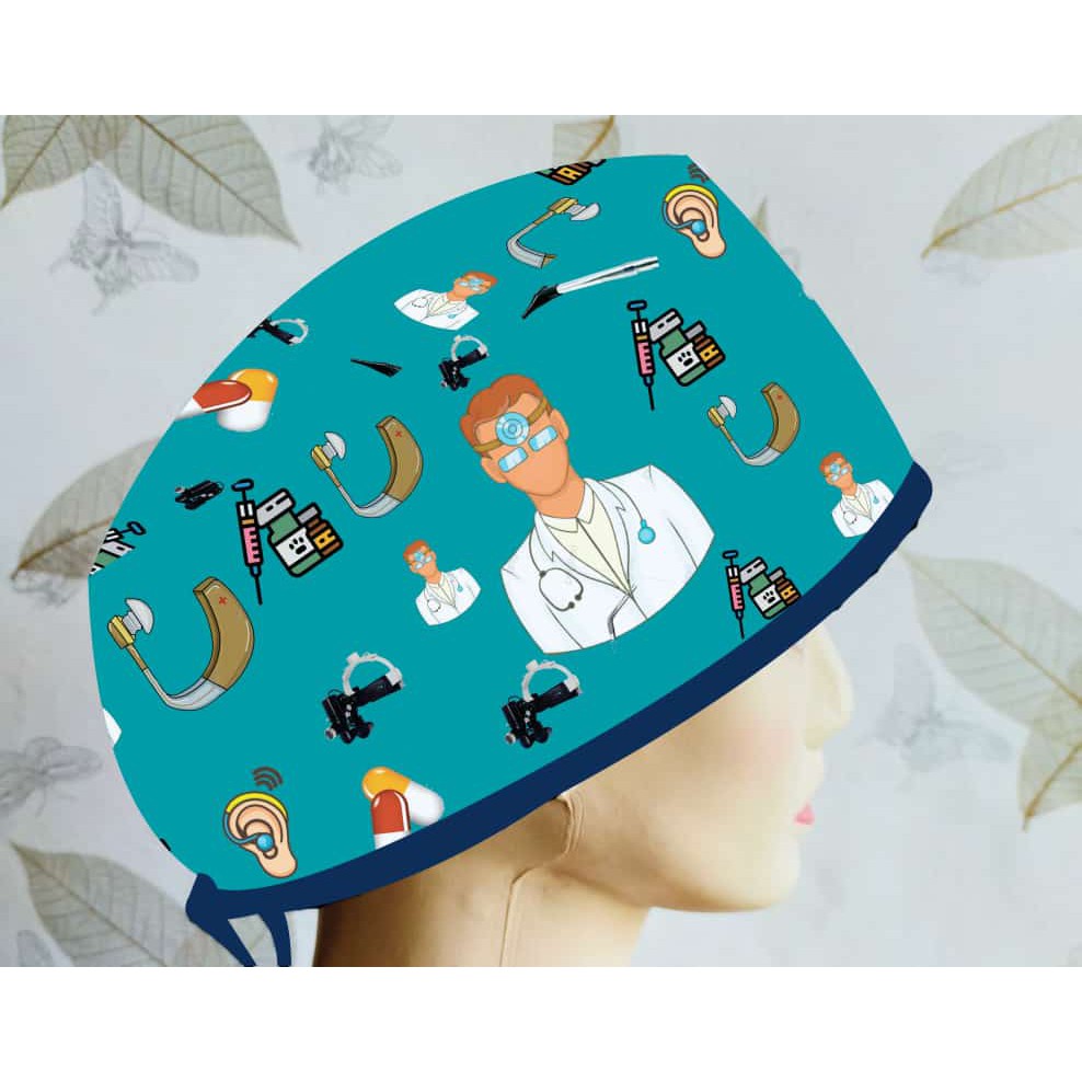 Head Cap /Topi Medis / Scrub Hat / Surgical Cap / Topi Dokter Custom Printing Motif ENP / THT