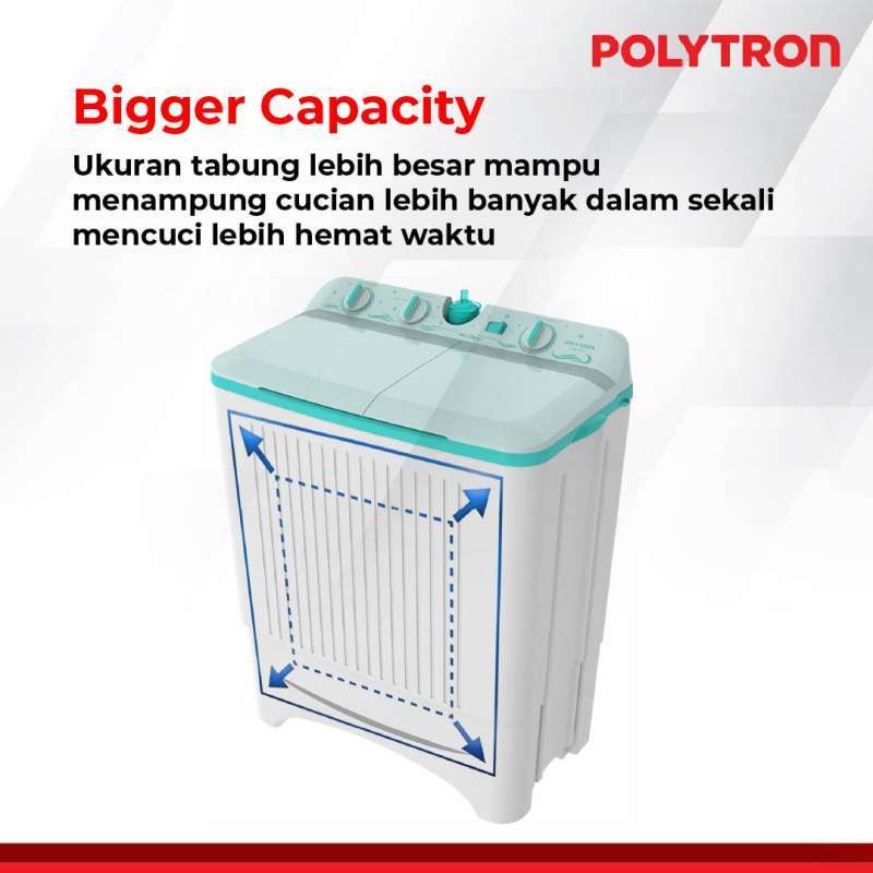 Polytron Mesin Cuci 2 Tabung 8 Kg PWM 8076 Twin Tube PROMO GARANSI