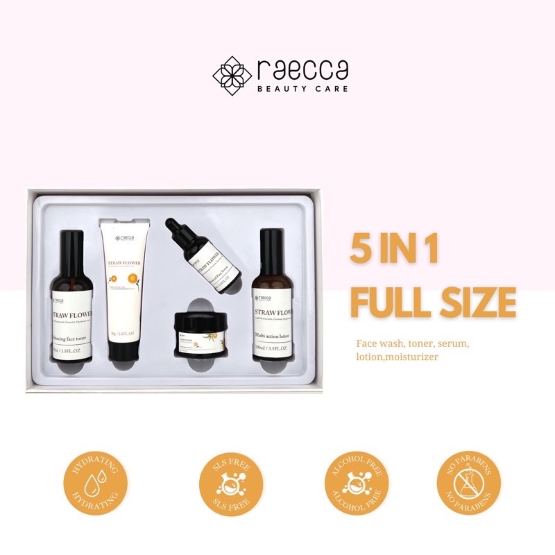 RAECCA Strawflower Skincare Set 5 in 1 - Cleansing Cream 80g - Face Toner 100ml - Advanced Face Seru