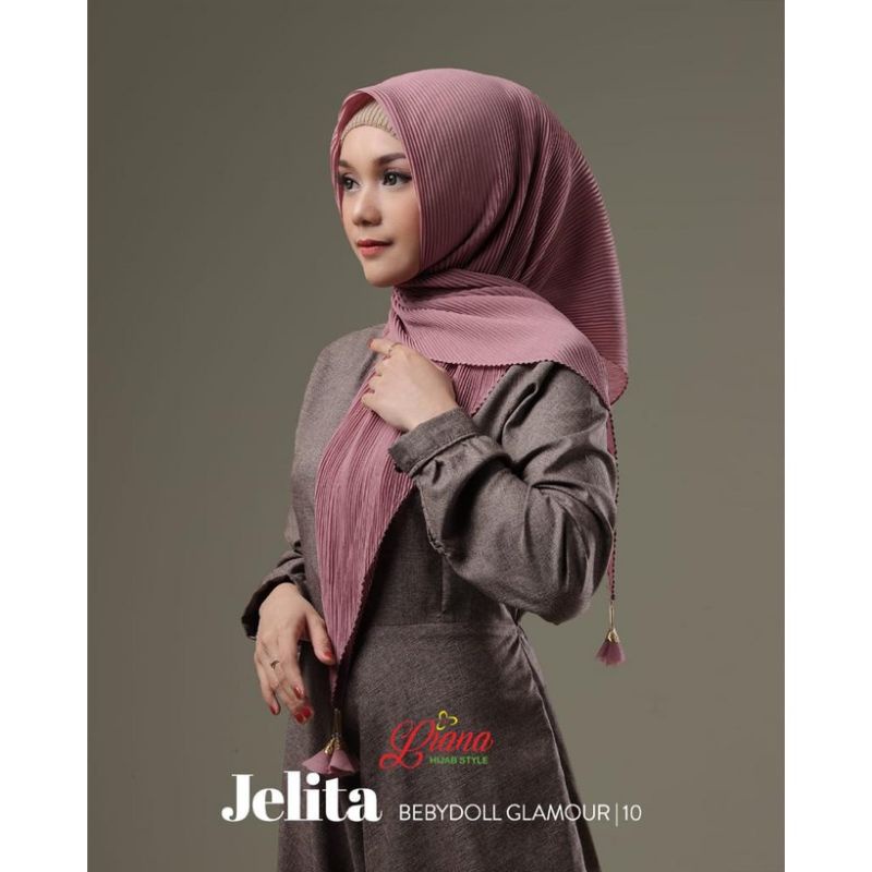 Jilbab Segiempat Plisket Polos Jelita Tassel Ori Liana Hijab