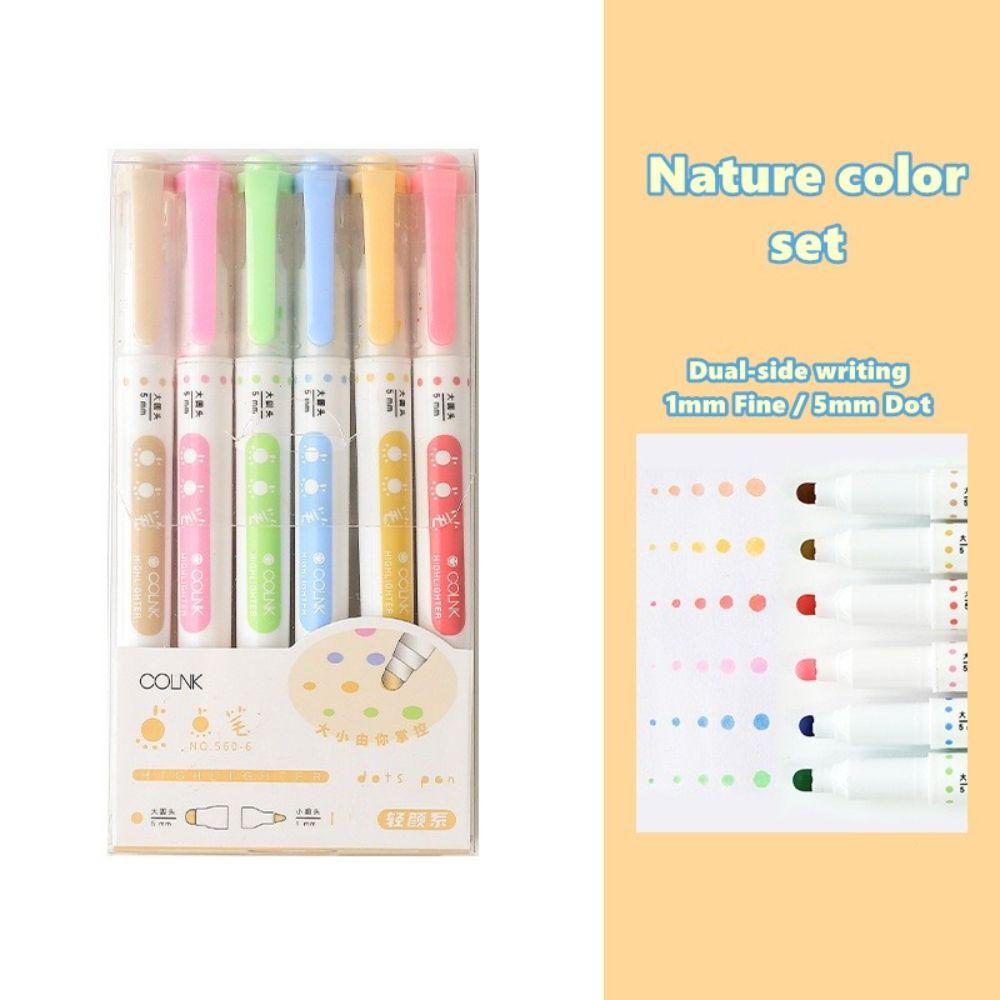 Mxbeauty Dots Stabilo set 6pcs /set Vintage Gambar Siswa Stationary Kantor Sekolah Perlengkapan Permen Warna Graffiti Pulpen