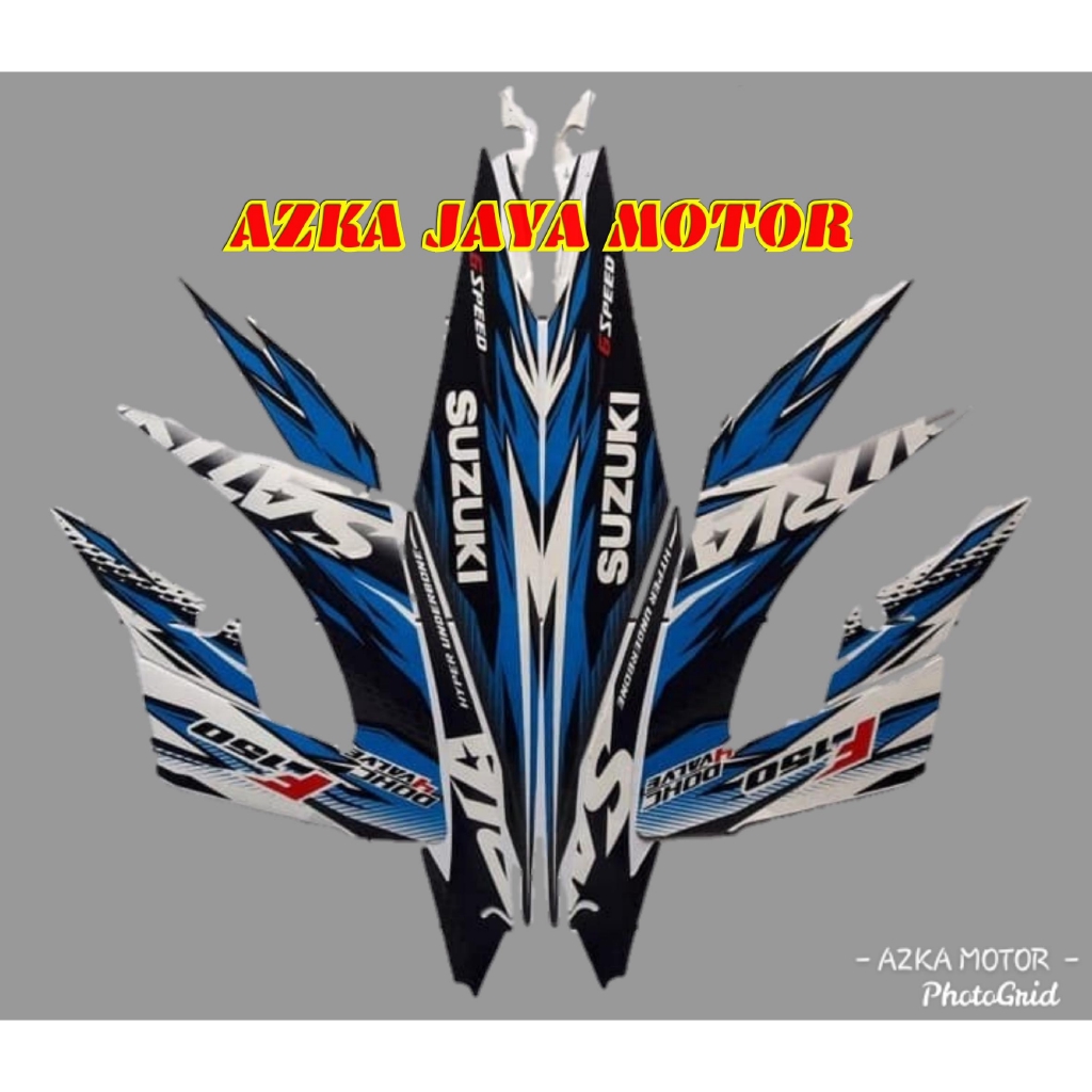 Sticker Striping suzuki Satria F 150 2013 biru putih / striping full body Fu facelift putih biru