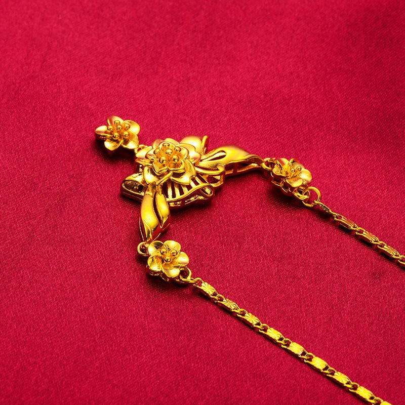 Kalung Rantai Desain Bunga Lapis Emas Bahan Kuningan Gaya Korea Untuk Wanita